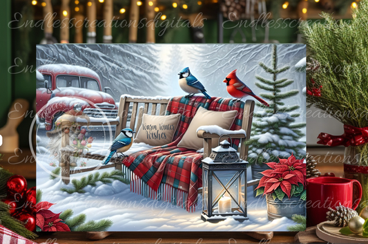 WARM WINTER WISHES BENCH CARDINALS RECTANGLE