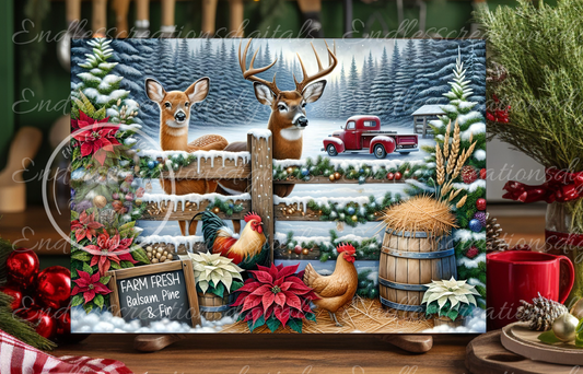WINTER TREES, DEER, TRUCK RECTANGLE