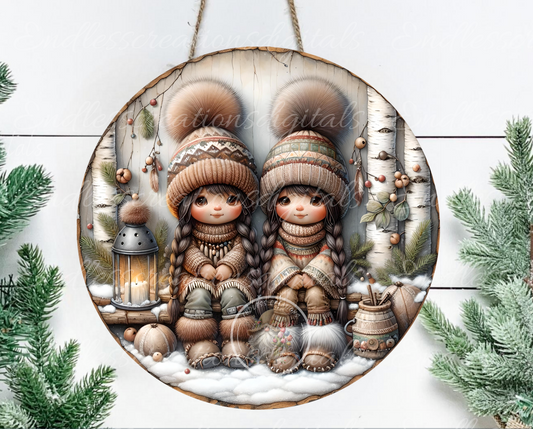 WINTER ROUND NATIVE GIRLS ORNAMENTS/GIFT TAGS