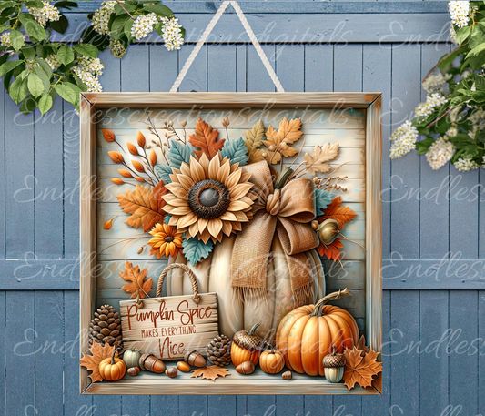 SQUARE FRAMED FALL PUMPKIN FLORAL