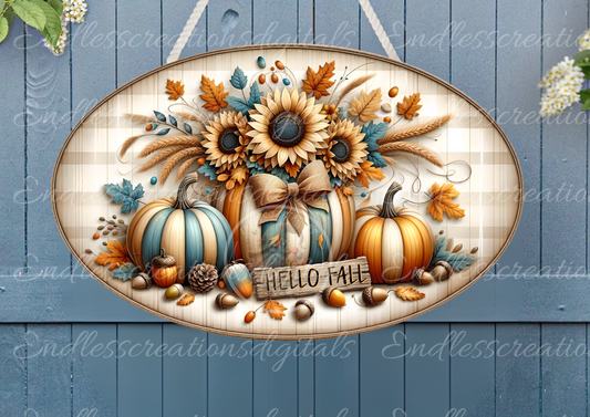 HELLO FALL FLORAL OVAL DIGITAL