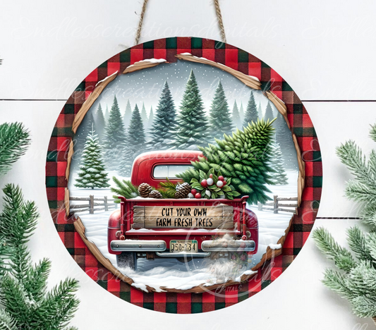 ROUND RED TRUCK CHRISTMAS TREES