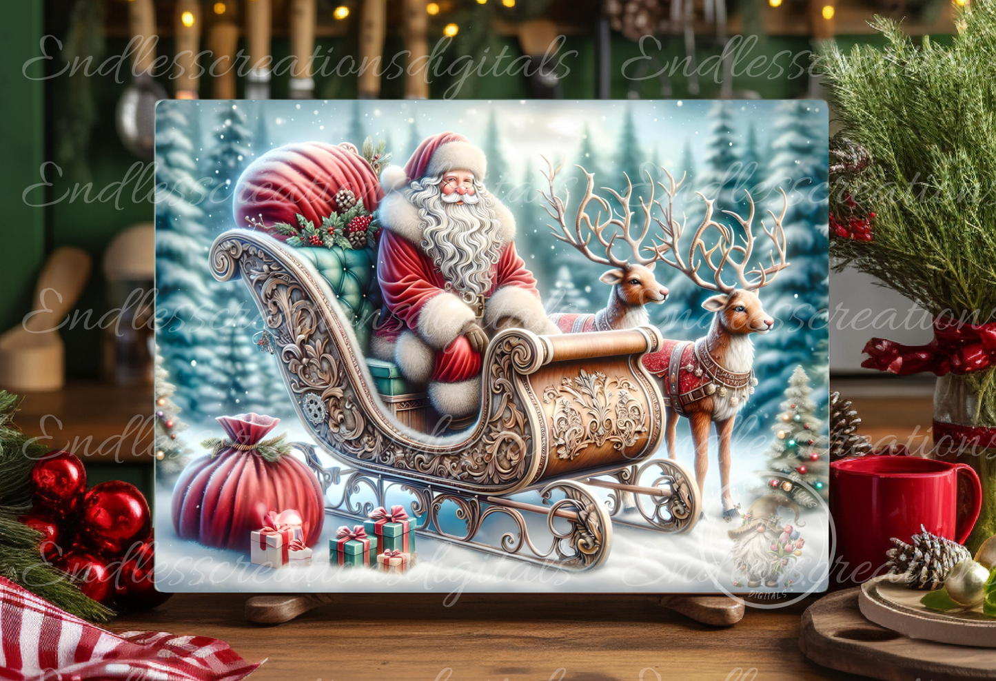 SANTA AND REINDEER SET OF 3 RECTANGLE/TINS