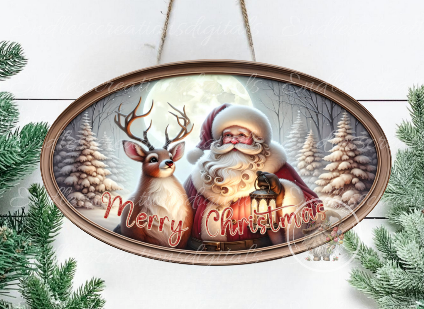 SANTA AND RUDOPLH OVAL DIGITAL