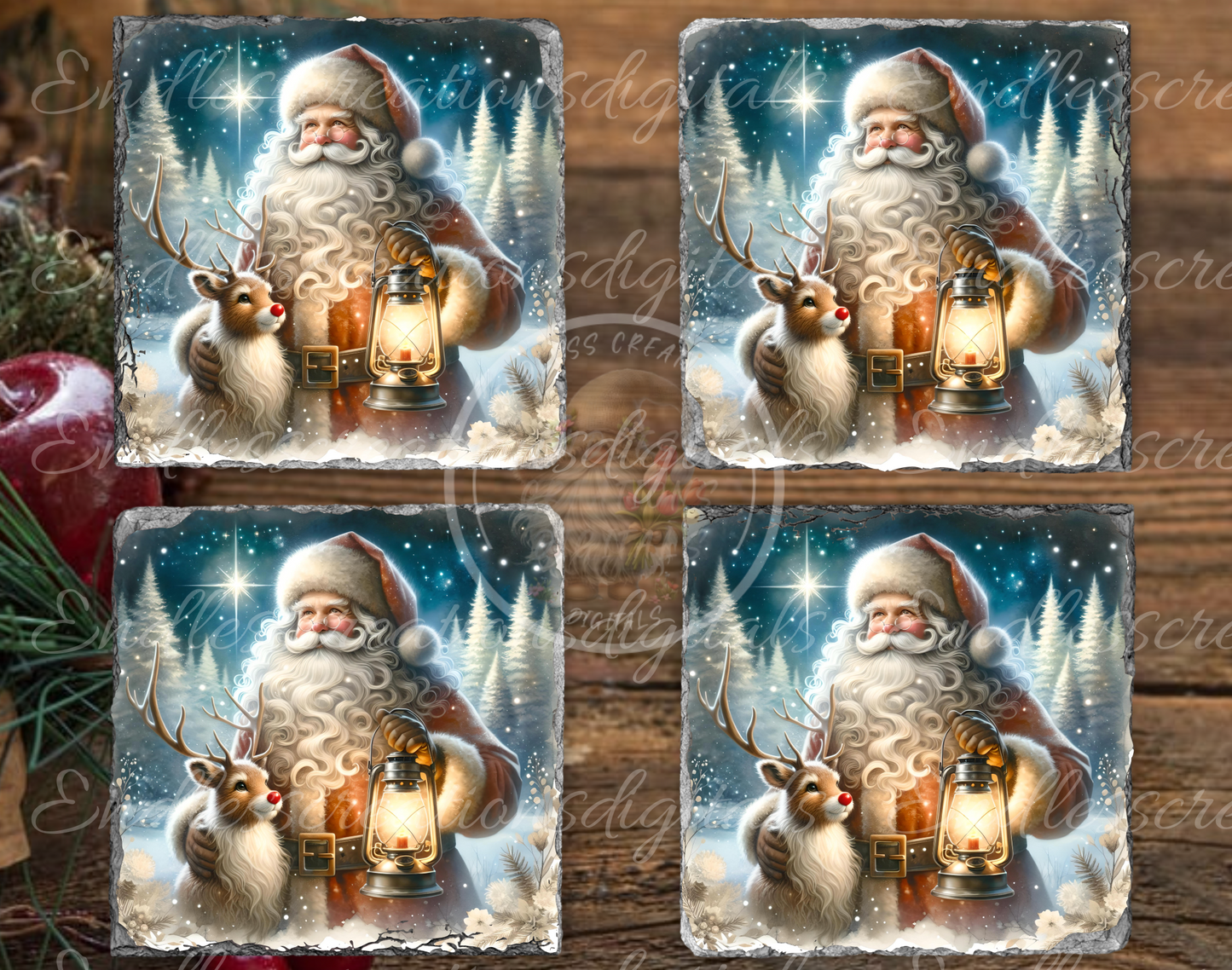 CHRISMTAS SANTA AND REINDEER SQUARE