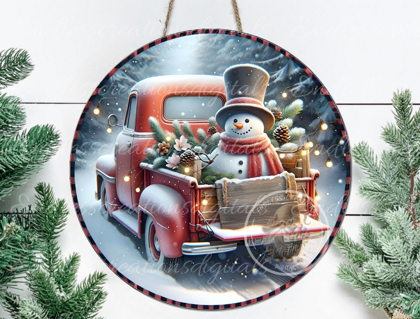RED TRUCK MERRY CHRISTMAS SNOWMAN