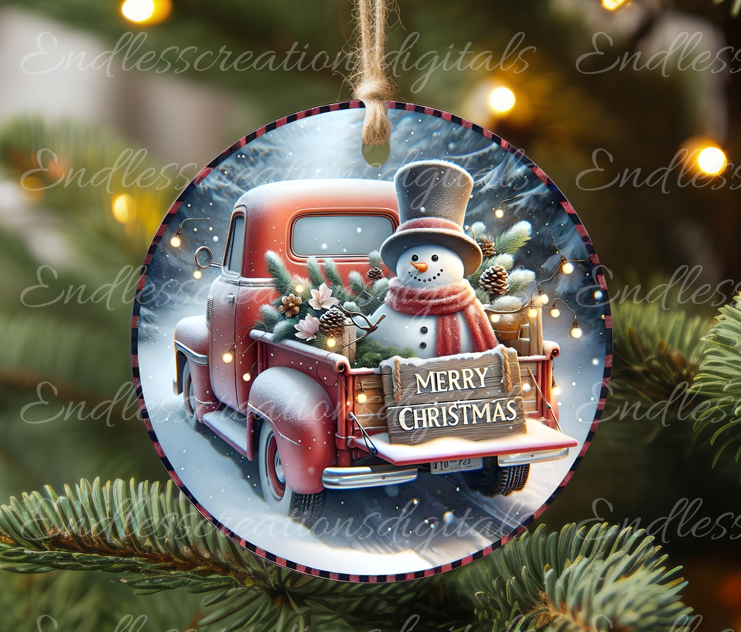 RED TRUCK MERRY CHRISTMAS SNOWMAN