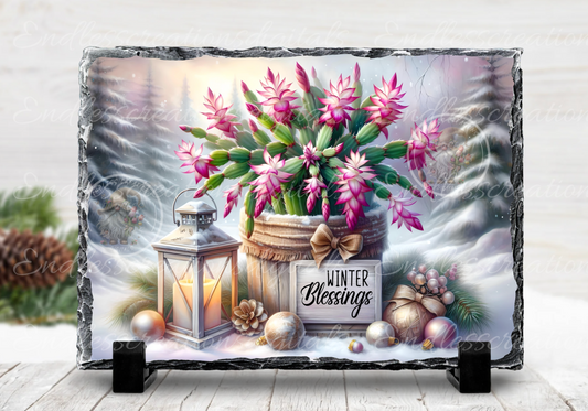 WINTER BLESSINGS FLOWERING CACTUS RECTANGLE/TINS