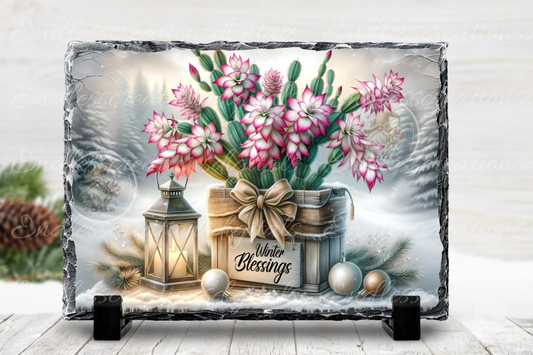 WINTER BLESSINGS FLOWERING CACTUS RECTANGLE/TINS