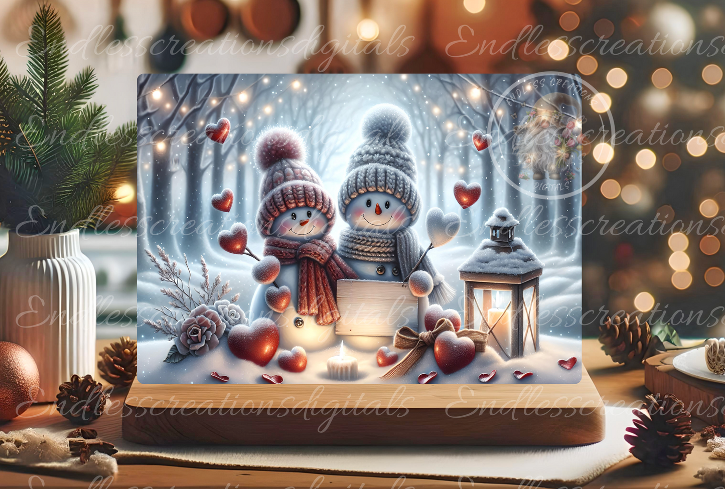HUGS AND KISSES VALENTINES SNOWMAN COUPLE