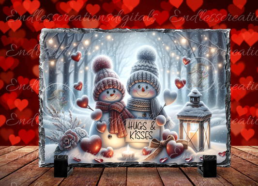 HUGS AND KISSES VALENTINES SNOWMAN COUPLE