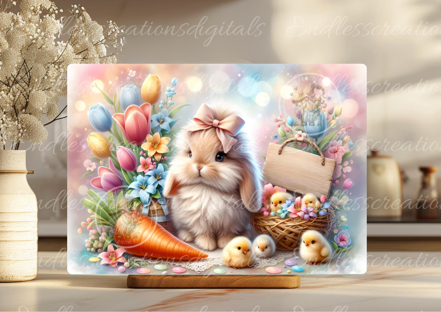 CUTE BUNNY WITH EASTER CHICKS RECTANGLE/TINS