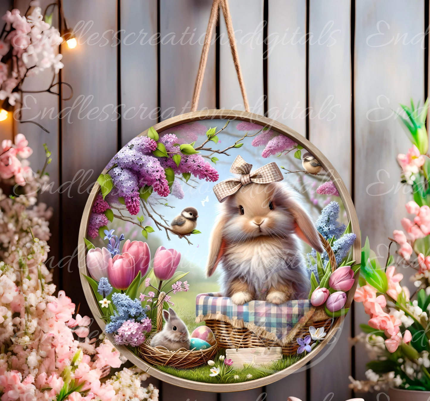 SPRING BUNNY FLORAL ROUND