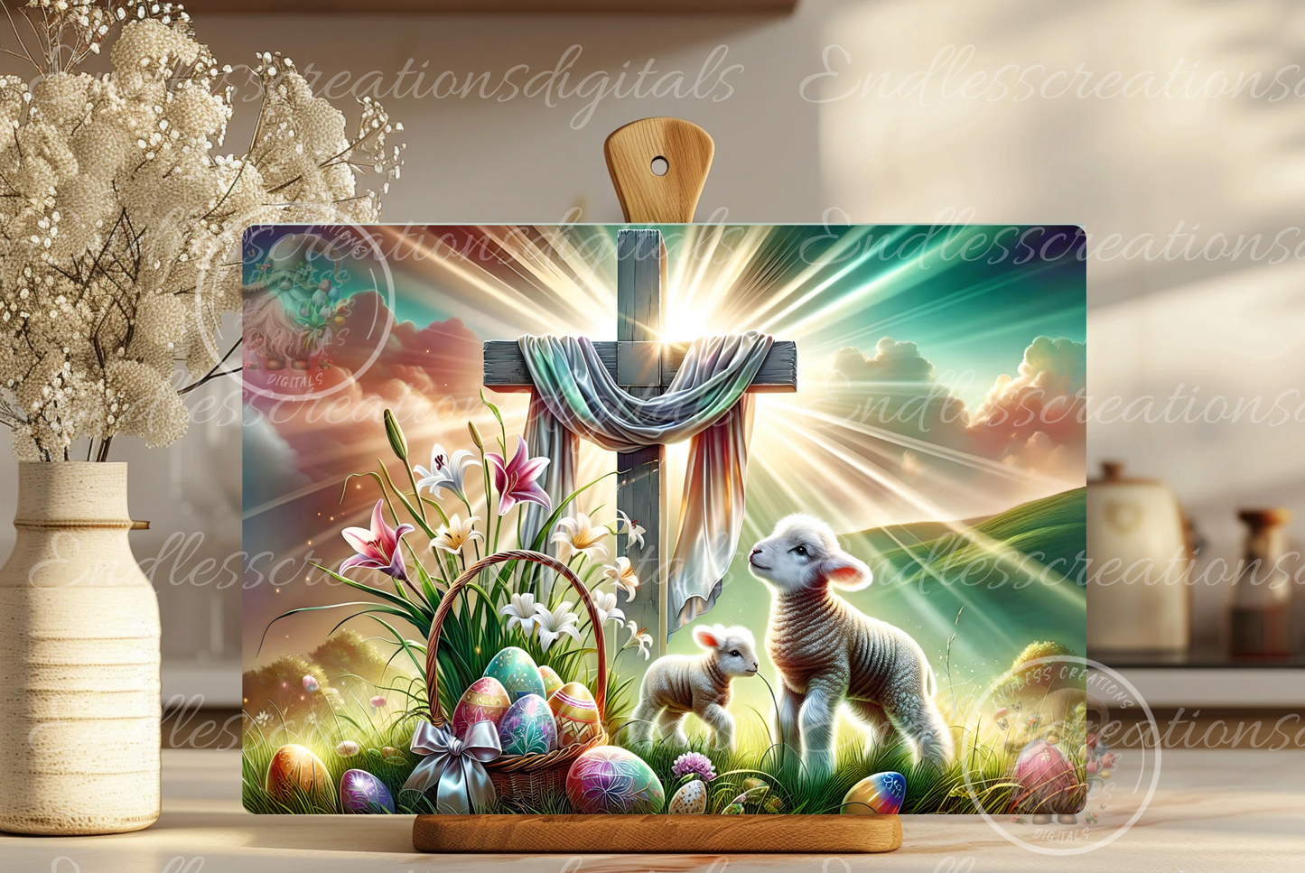 EASTER CROSS SHEEP RECTANGLE DESIGN