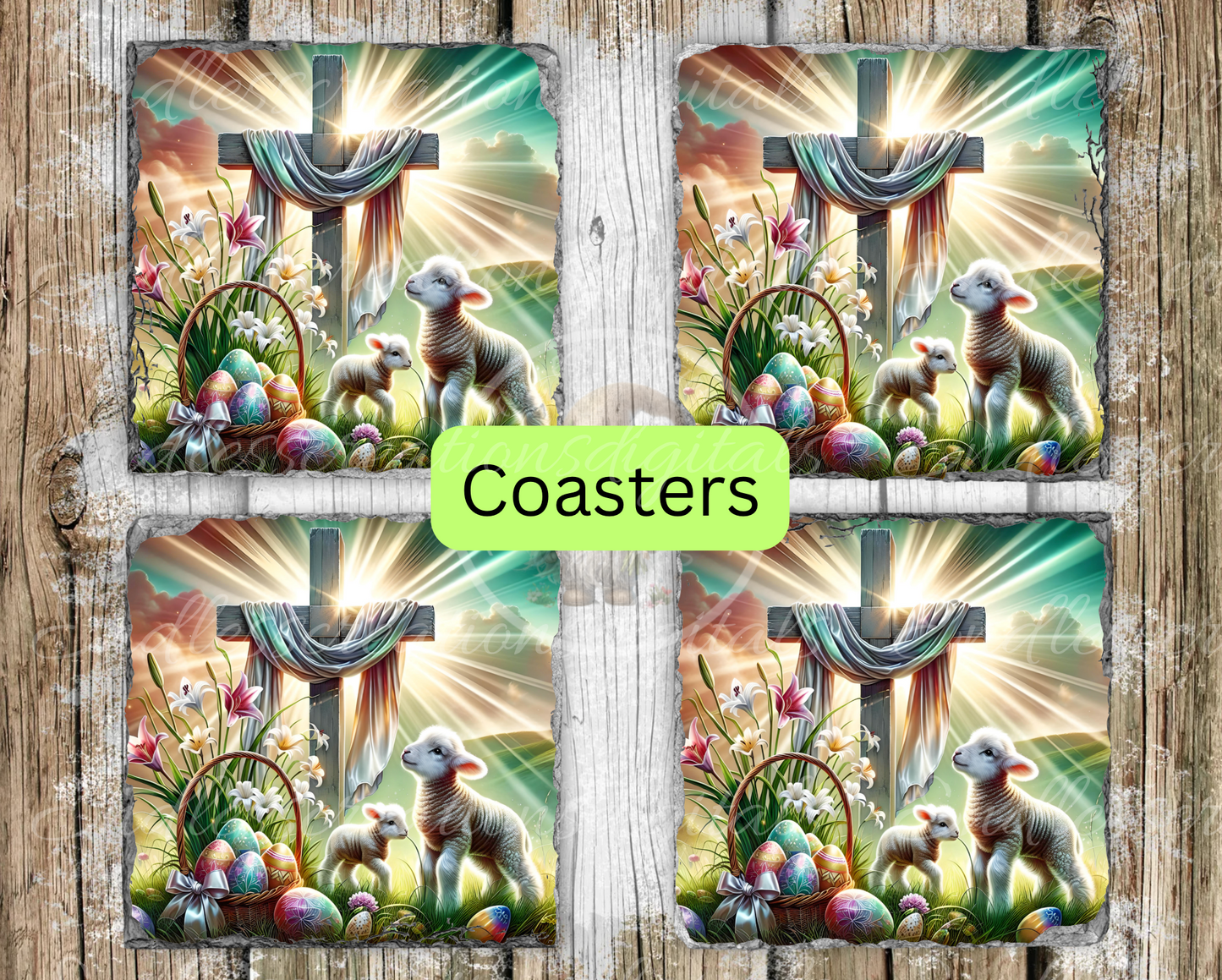 EASTER CROSS SHEEP RECTANGLE DESIGN