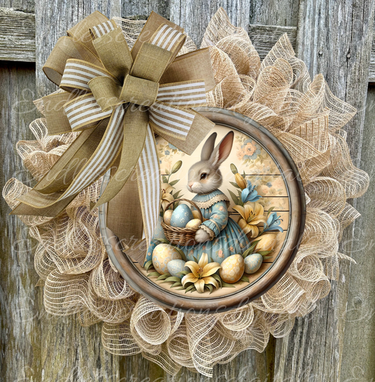 10" ROUND ALUMINUM WREATH SIGN MISS BUNNY