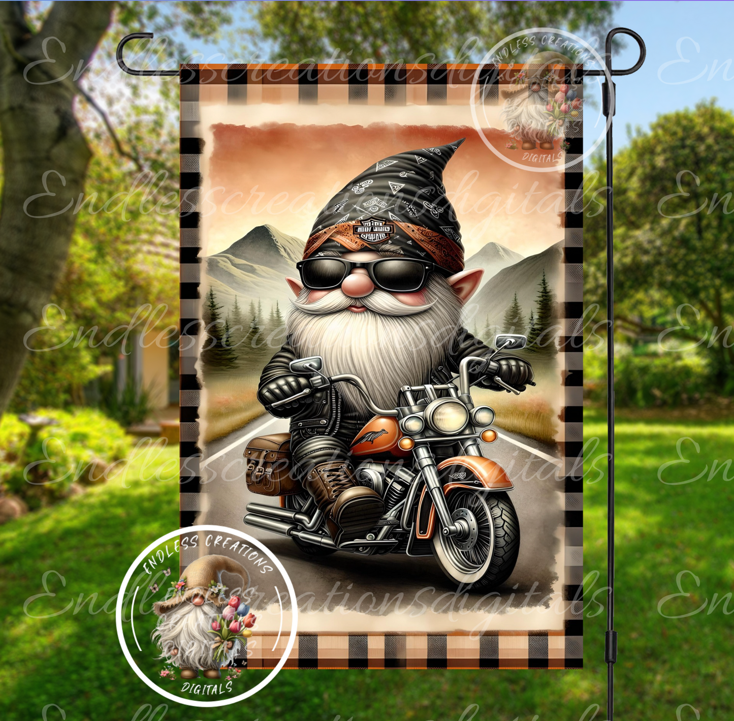 BORN TO BE WILD MOTORCYCLE GNOME GARDEN FLAG