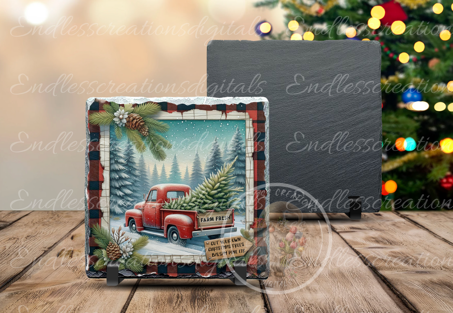 SQUARE RED TRUCK FRESH CHRISTMAS TREES