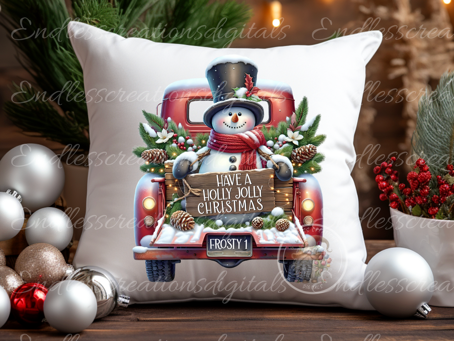 SNOWMAN IN RED TRUCK WINTER TRANSPARENCIES