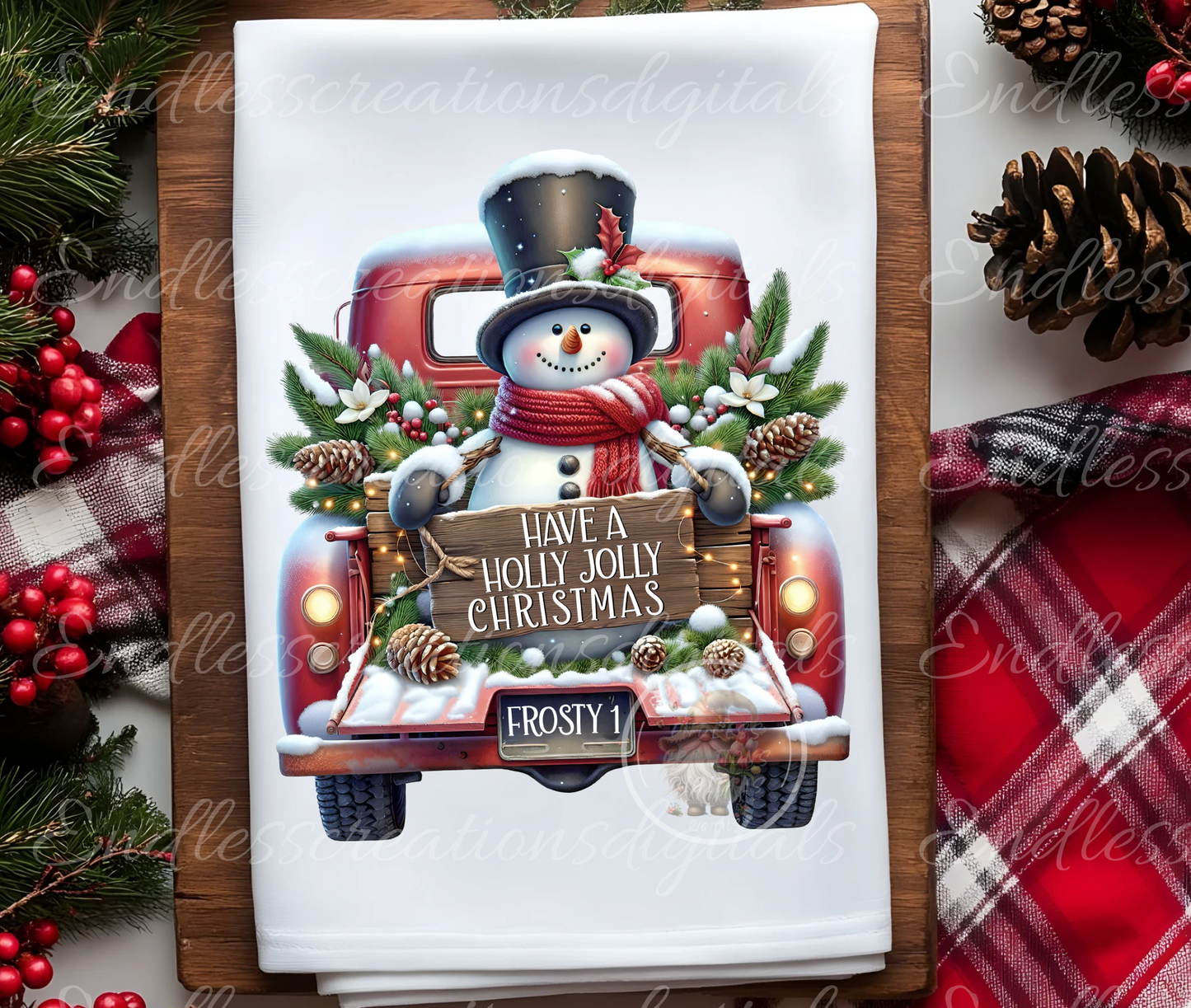 SNOWMAN IN RED TRUCK WINTER TRANSPARENCIES