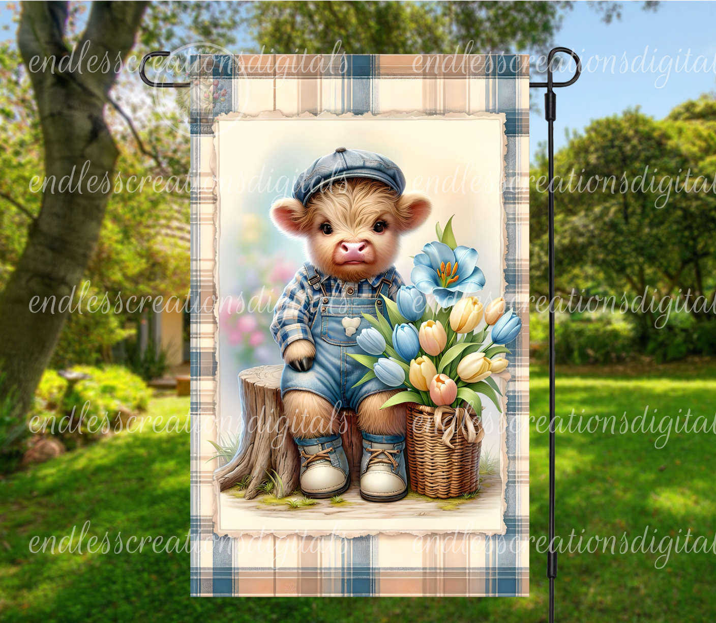 WELCOME SPRING HIGHLAND COW GARDEN FLAG