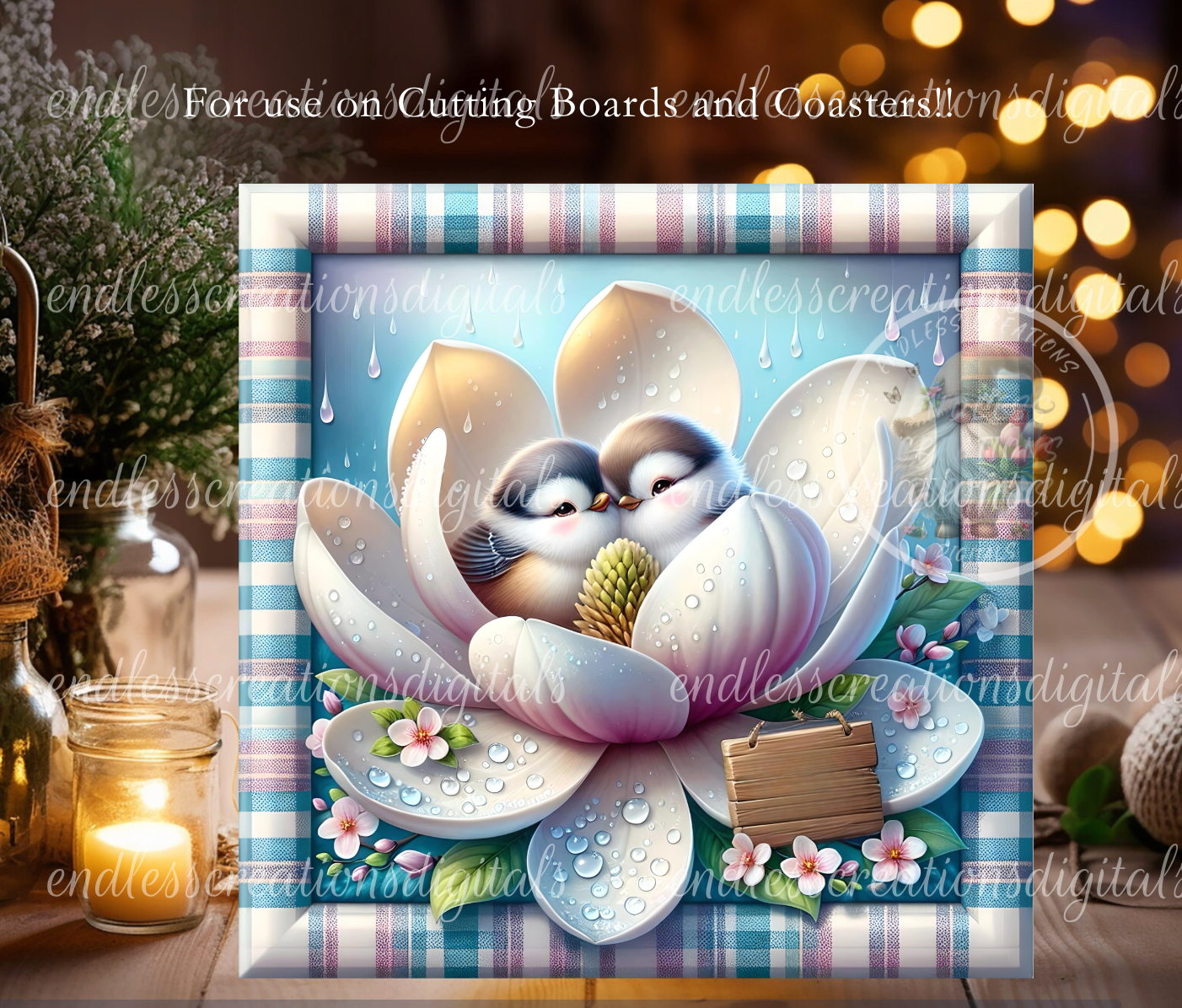 SQUARE SPRING BABY FLORAL CHICKADEES