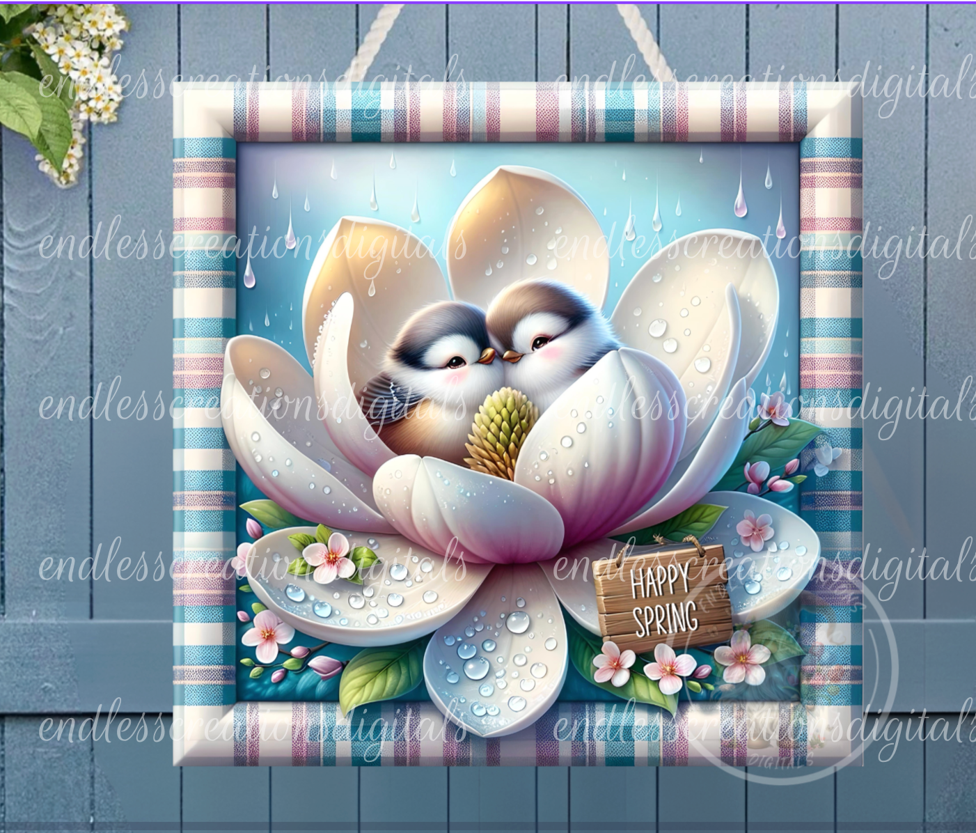 SQUARE SPRING BABY FLORAL CHICKADEES