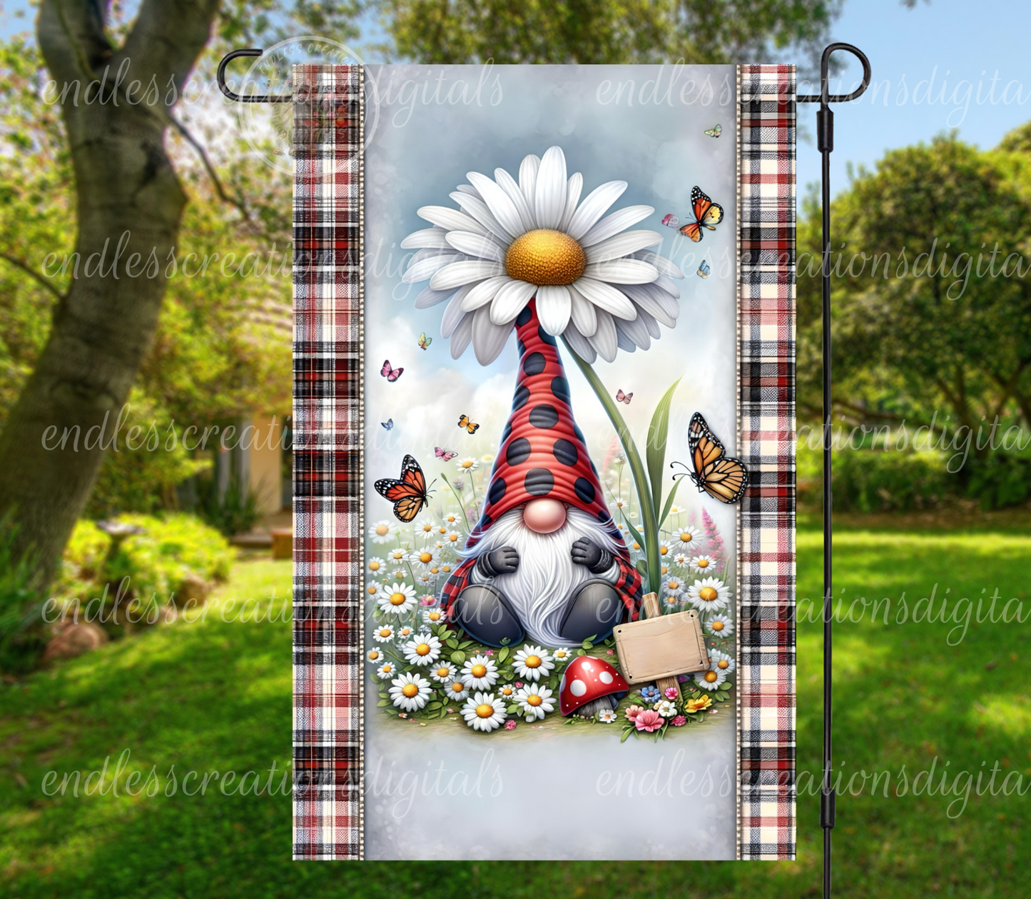 WELCOME GNOME FLORAL GARDEN FLAG
