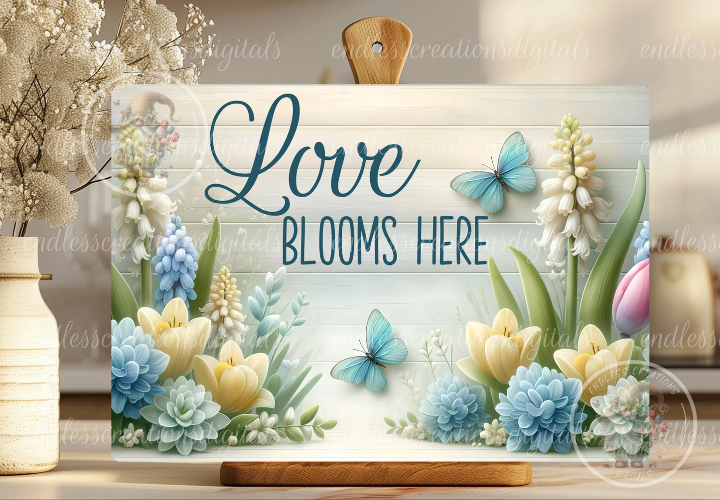 LOVE BLOOMS HERE SPRING RECTANGLE 15 X 11