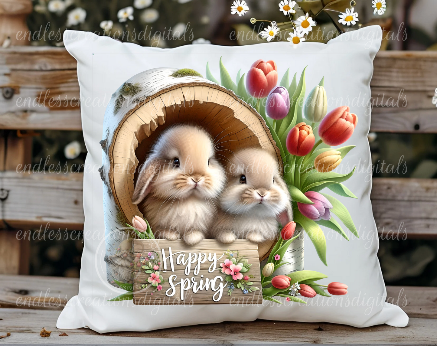 CUTE SPRING BUNNIES BUNDLE OF 6 DESIGNS WITH TEXT