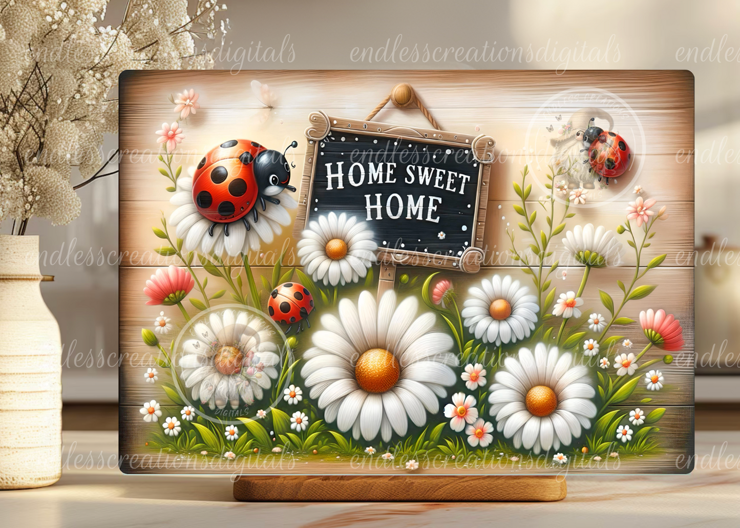 HOME SWEET HOME LADY BUG SUMMER DAISY RECTANGLE