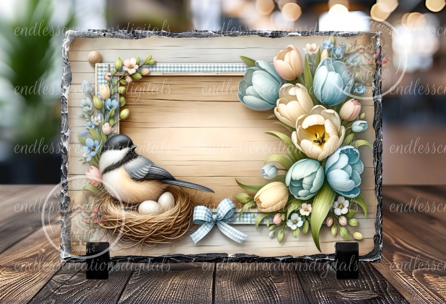 SPRING FLORAL CHICKADEE RECTANGLE