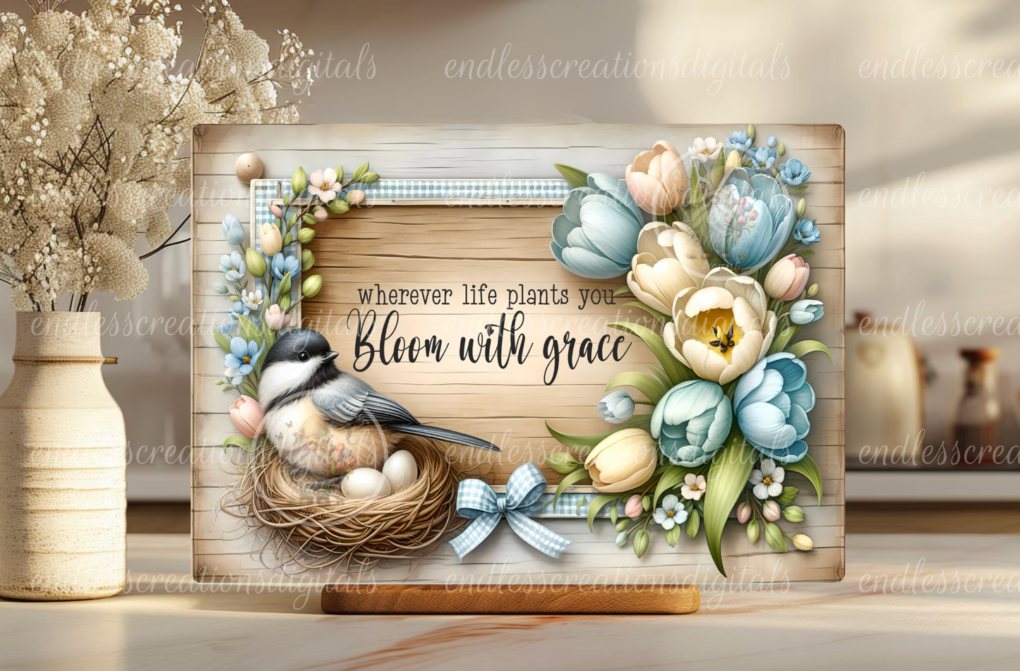 SPRING FLORAL CHICKADEE RECTANGLE