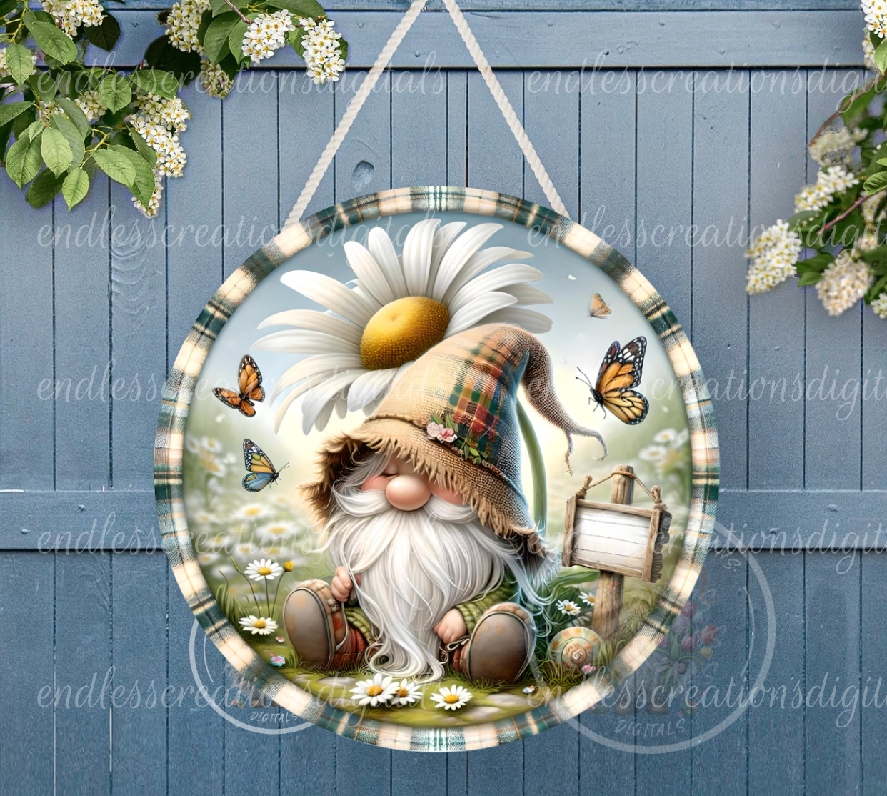 SPRING FLORAL DAISY GNOME ROUND