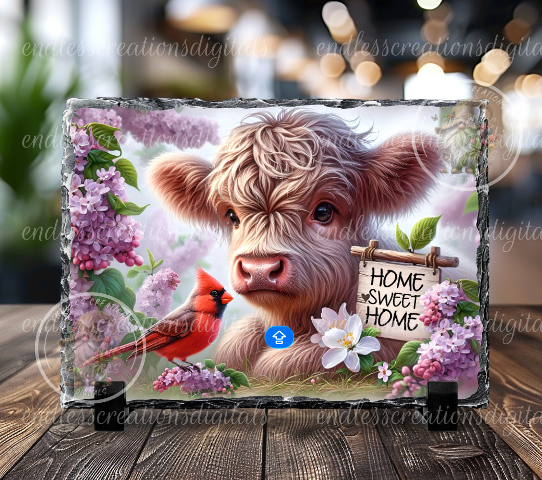 SPRING LILACS HIGHLAND COW RECTANGLE