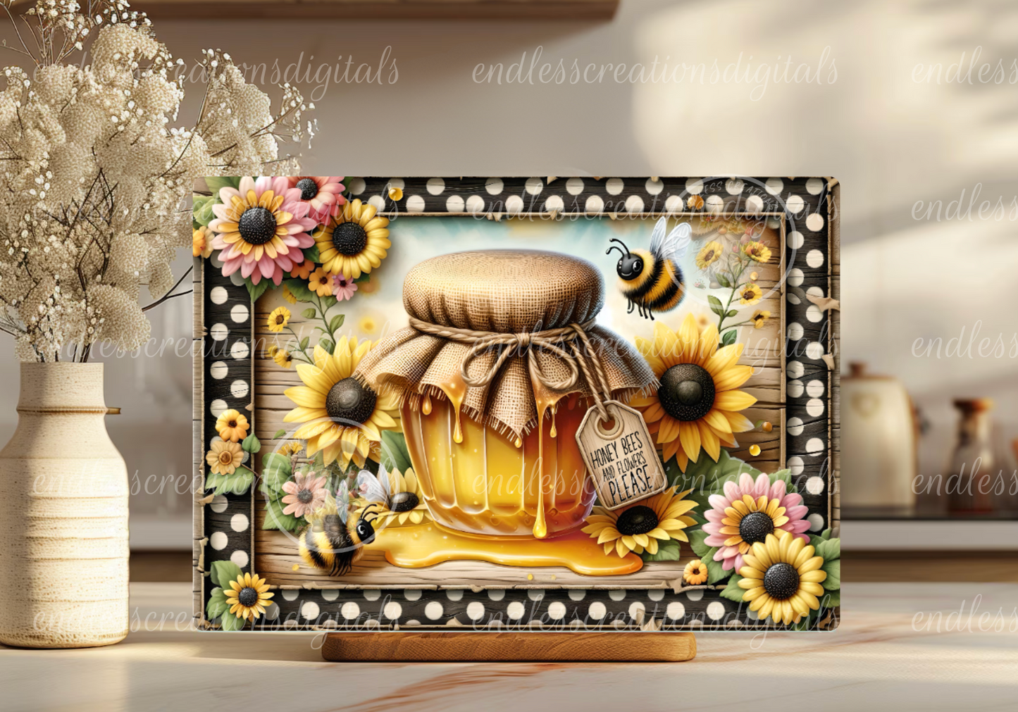 SUMMER HONEY BEE FLORAL RECTANGLE