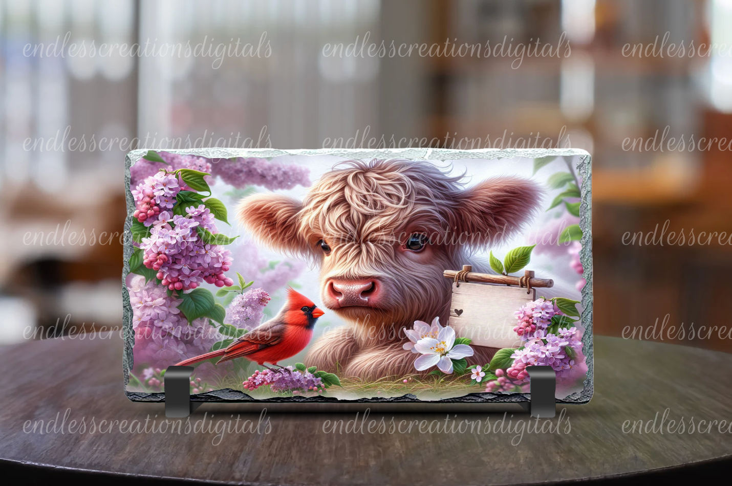 SPRING FLORAL HIGHLAND COW 12 X 6 WIDE RECTANGLE