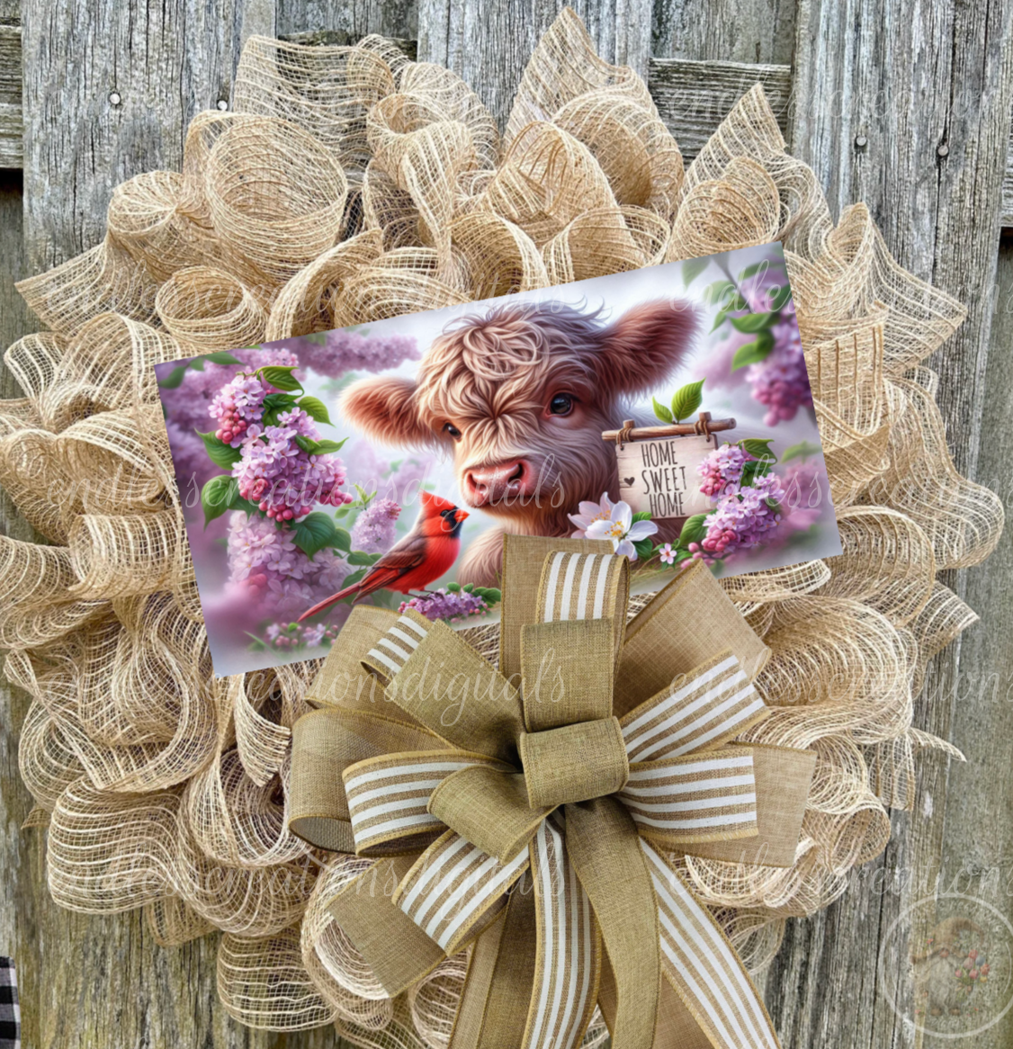 SPRING FLORAL HIGHLAND COW 12 X 6 WIDE RECTANGLE