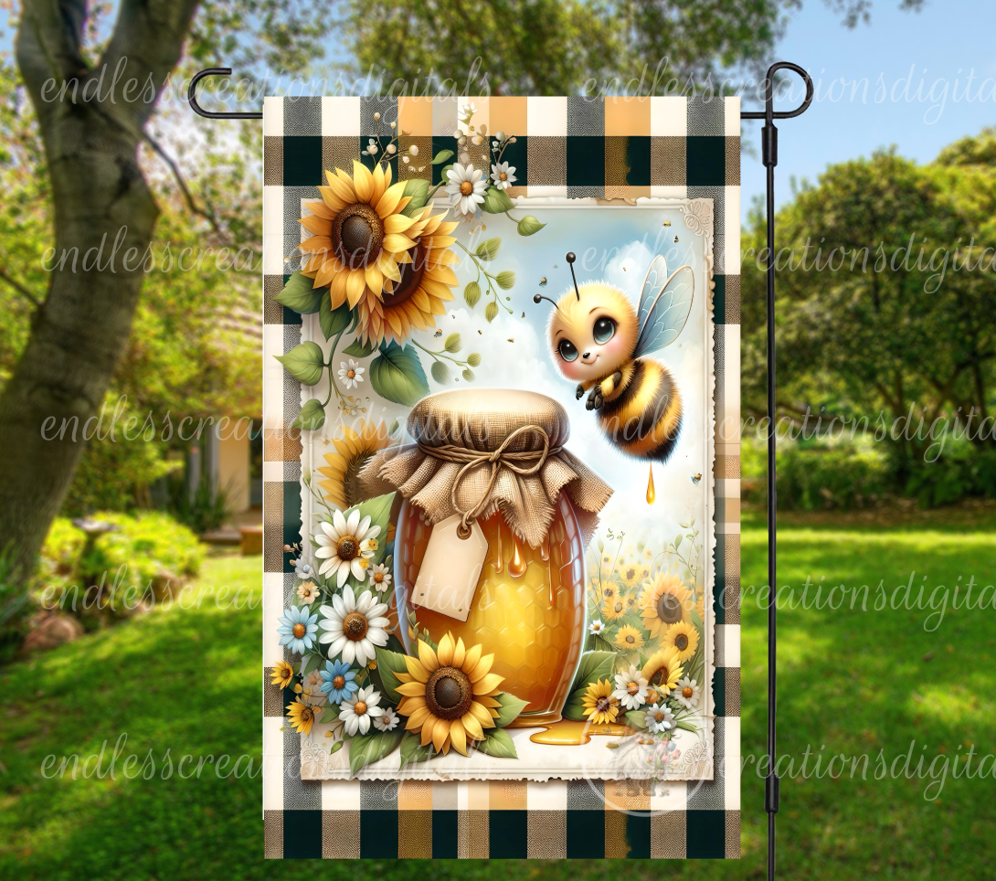 HONEY BEE SUMMER FLORAL GARDEN FLAG