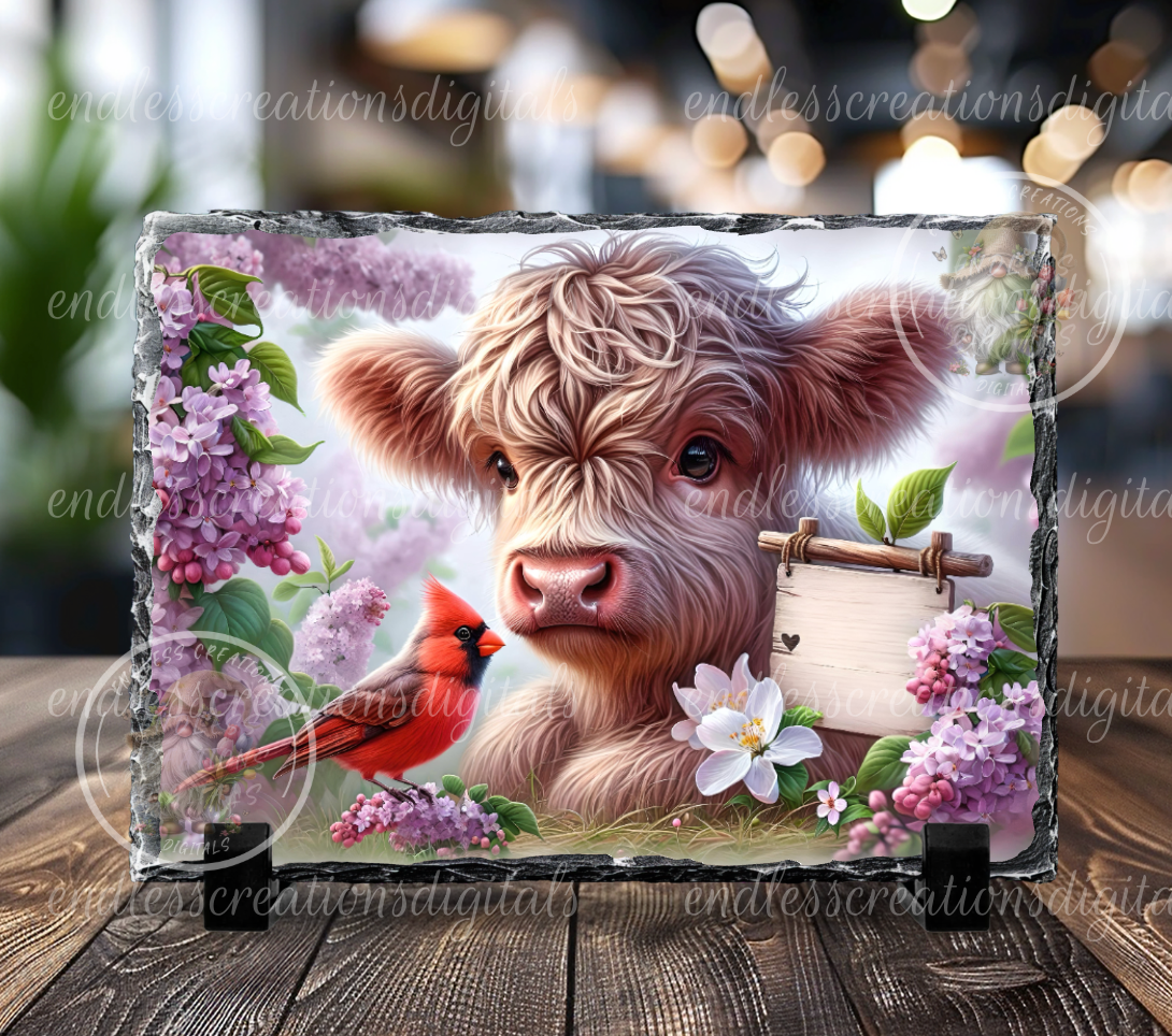 SPRING LILACS HIGHLAND COW RECTANGLE