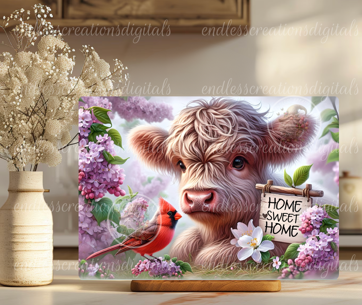 SPRING LILACS HIGHLAND COW RECTANGLE