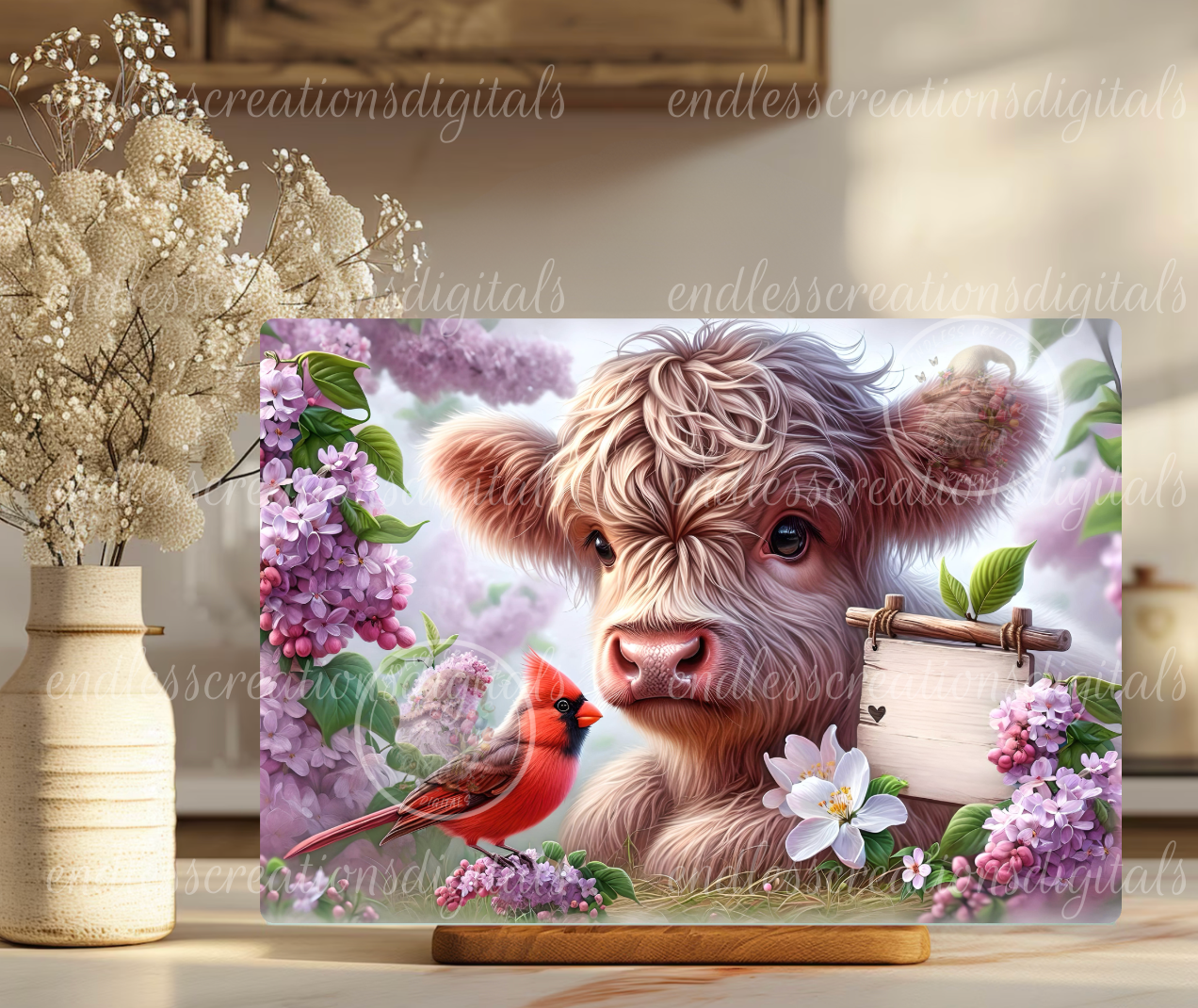SPRING LILACS HIGHLAND COW RECTANGLE