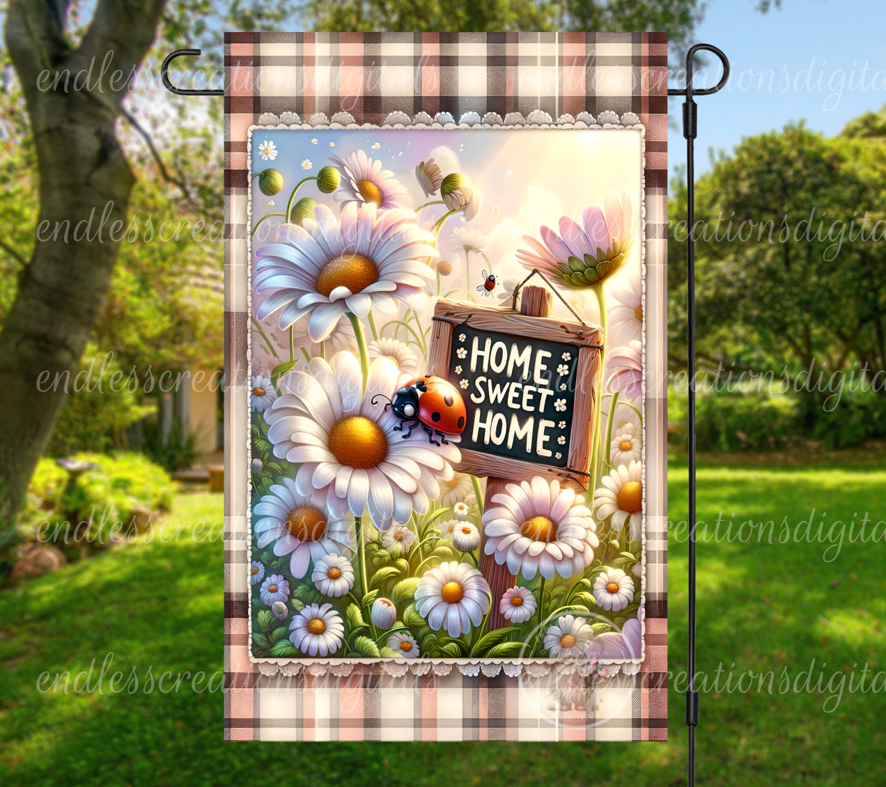 LADYBUG DAISY HOME SWEET HOME GARDEN FLAG