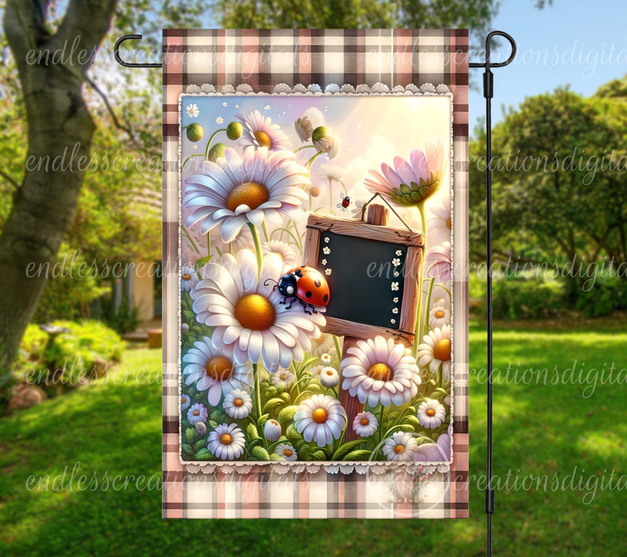 LADYBUG DAISY HOME SWEET HOME GARDEN FLAG