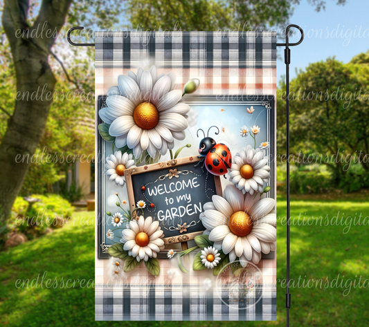 WELCOME DAISY LADYBUG GARDEN FLAG