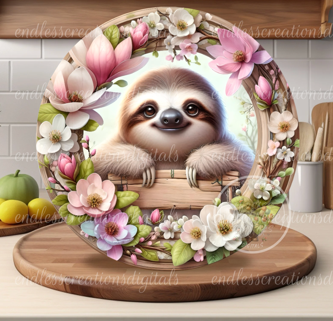 SUMMER FLORAL SLOTH ROUND WIND SPINNER