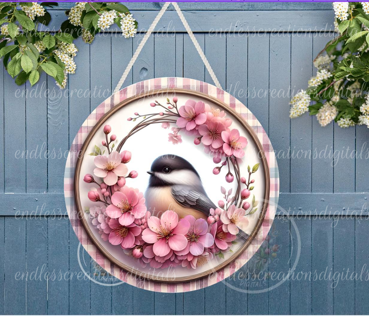 SPRING CHERRY BLOSSOMS CHICKADEE