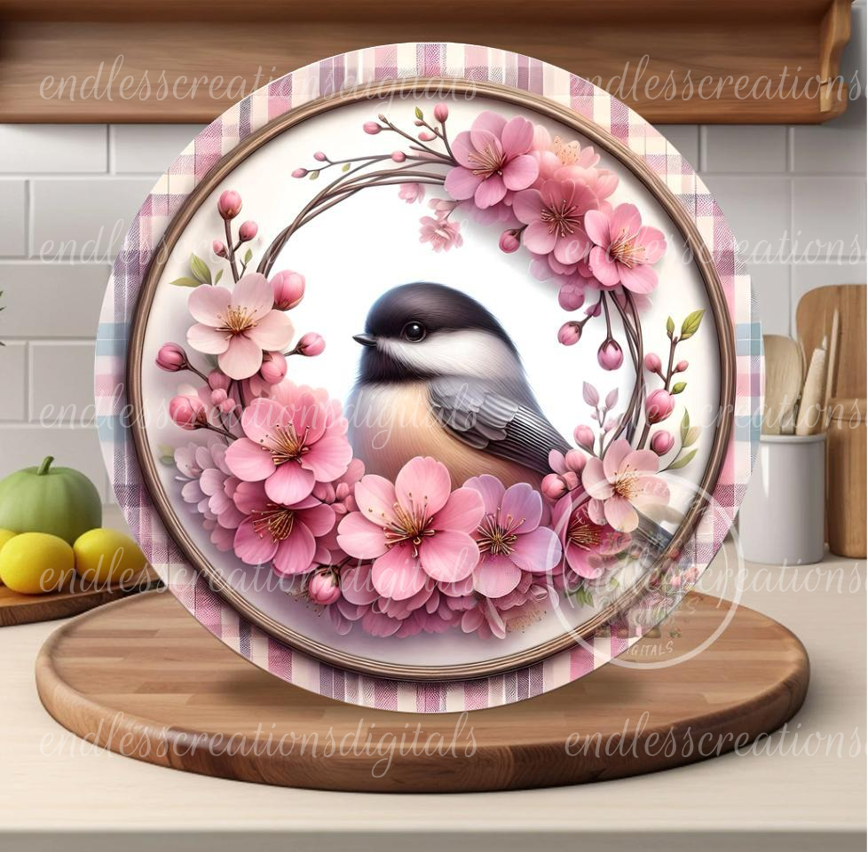 SPRING CHERRY BLOSSOMS CHICKADEE