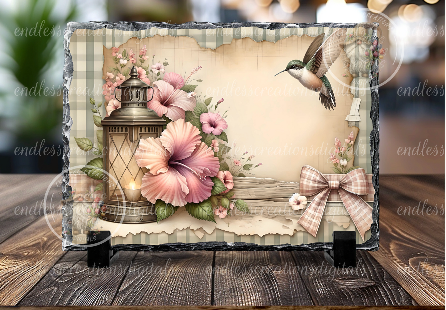 BEAUTIFUL HUMMINGBIRD WITH HIBISCUS RECTANGLE