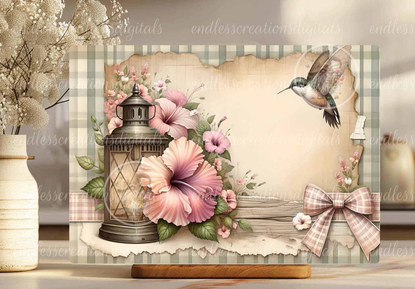 BEAUTIFUL HUMMINGBIRD WITH HIBISCUS RECTANGLE